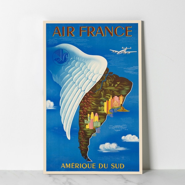 Affiche ancienne de voyage Air France Amérique du Sud - Lucien Boucher 1950