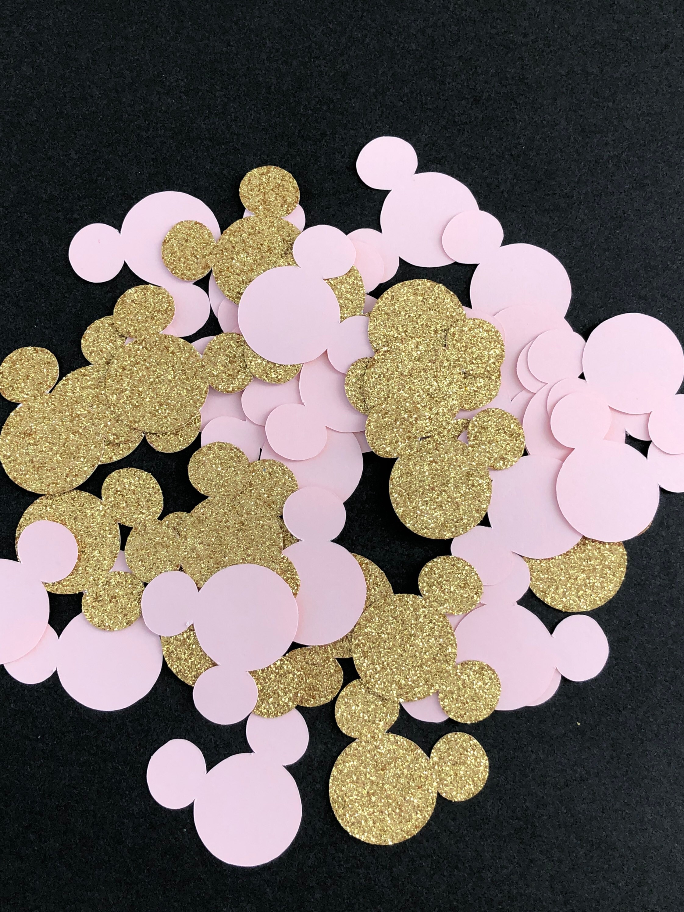 100 Minnie face pink and gold confetti 1 inch pink and gold confetti minnie party decor confetti