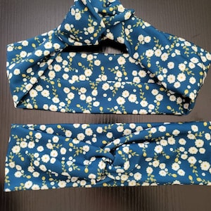 Teal floral jersey knit headband