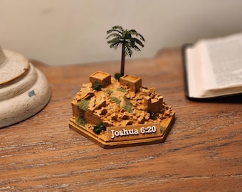 AVEC UN CRIS FORT ! Diorama des murs de Jéricho, Josué 6, oeuvre d'art biblique, décoration d'intérieur chrétienne, exposition d'histoires bibliques