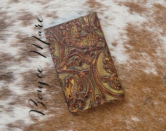 Embossed leather card holder, Minimalist wallet