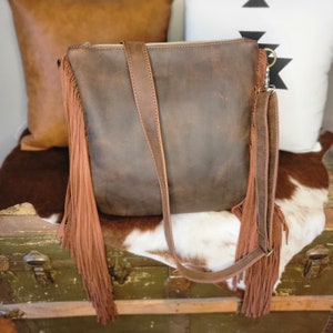 Western Wool adjustable crossbody purse with fringe image 3