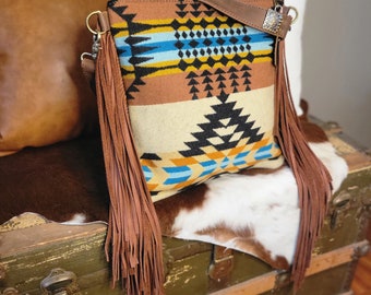 Western Wool adjustable crossbody purse with fringe