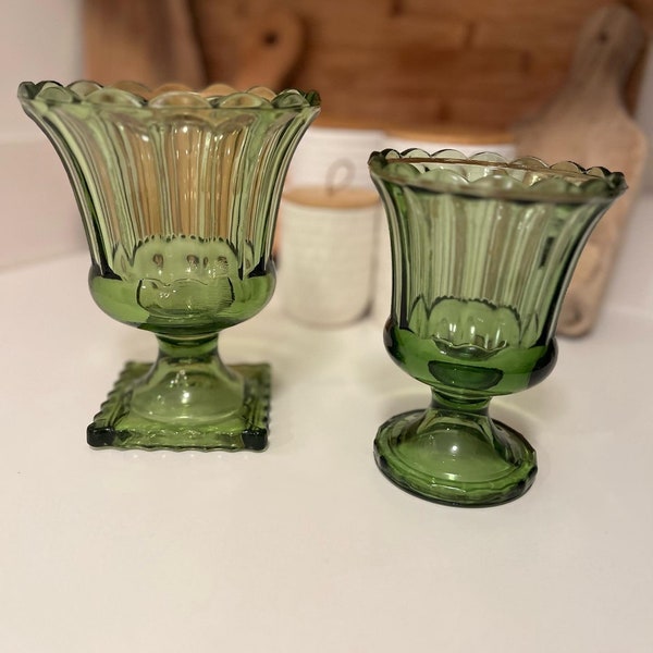 Vintage Green Footed Pedestal Vases/Planters
