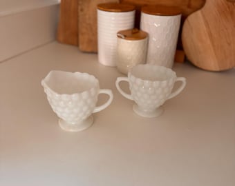 Vintage Anchor Hocking Bubble Milk Glass Cream & Sugar Set