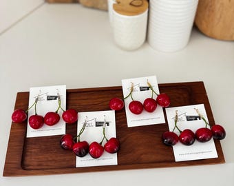 Red Cherry Drop Earrings – Lightweight, Hypoallergenic Hooks