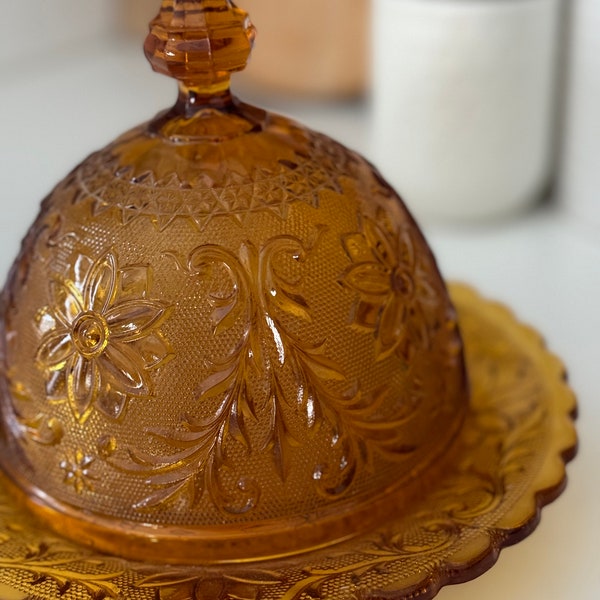 Vintage Amber Indiana Glass Tiara Butter/Cheese Covered Dish