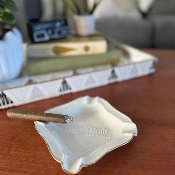 Vintage German Asbach Uralt Brandy White Ceramic Cigar Ashtray