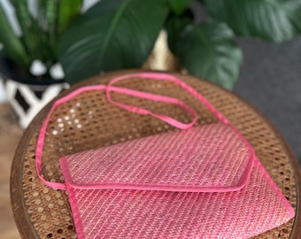 Vintage Pink Woven Straw Shoulder Bag