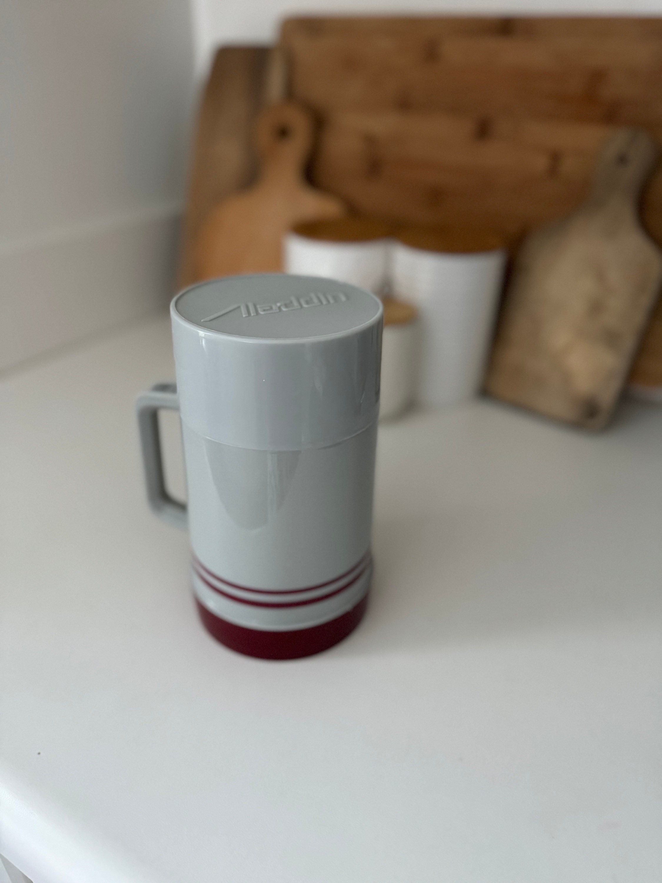Vintage Grey & Maroon Stripe Aladdin Thermos - Etsy