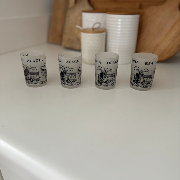 Vintage 1950’s Frosted Virginia Beach Virginia Souvenir Shot Glasses - SOLD INDIVIDUALLY