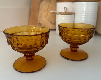 Vintage Amber Indiana Whitehall Cubist Sherbet/Coupe Set of 2