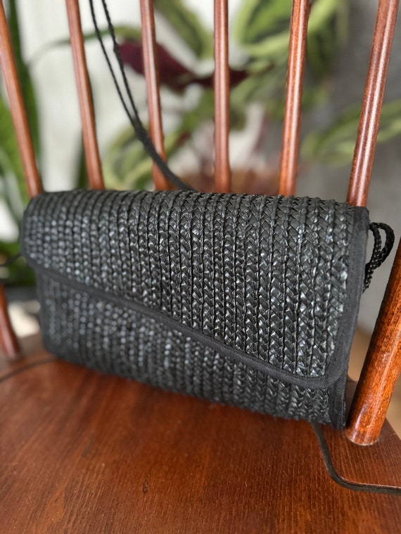 Vintage Black Woven Straw Shoulder Bag
