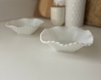 Vintage Hazel Atlas Milk Glass Ruffle Diamond Quilted Square Bowls - 5 AVAILABLE