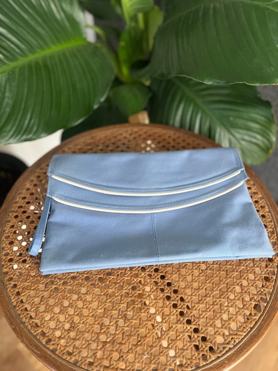 Vintage Light Blue Cotton Wristlet Clutch