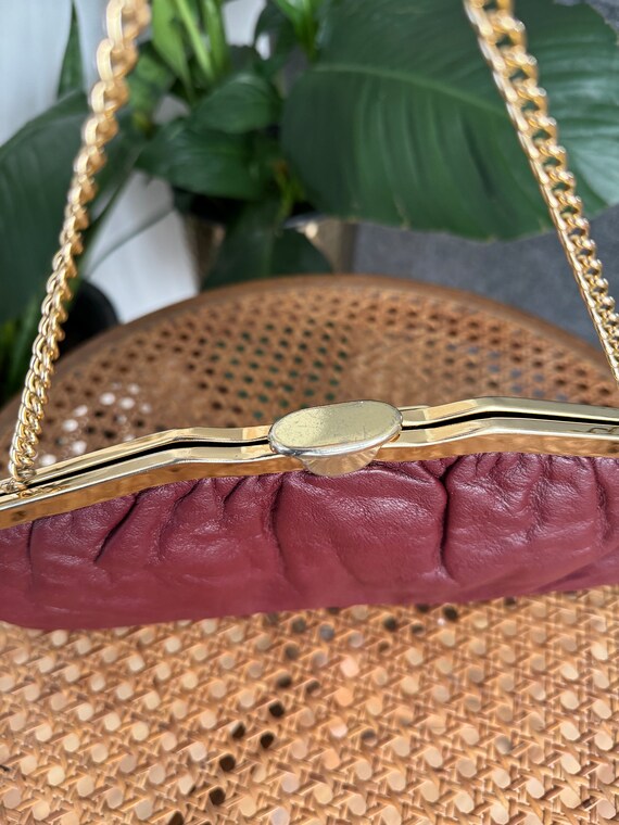 Vintage Maroon Leather Gold Hinged  Handbag - image 3