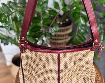 Vintage Brown & Maroon Woven Contessa Leather Handle Handbag
