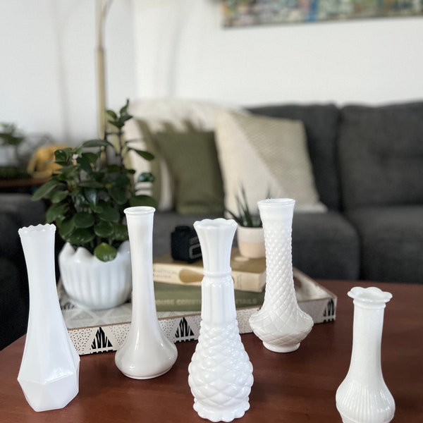 Vintage Assorted Milk Glass Bud Vases