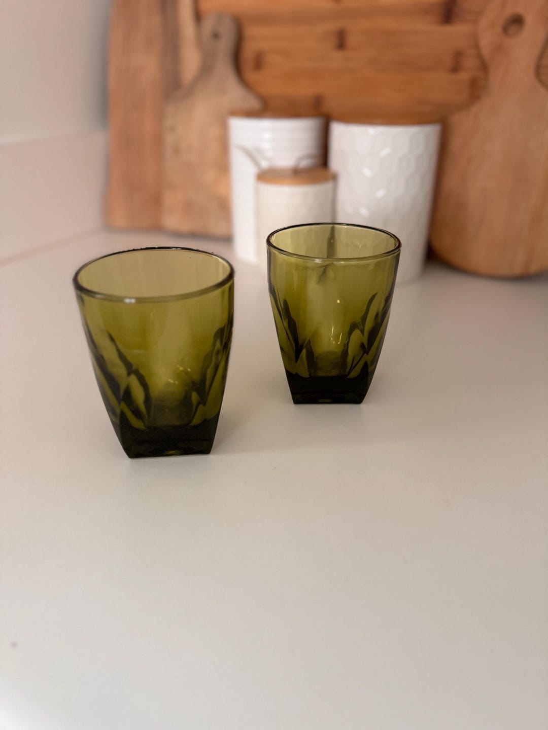 Vintage Olive Green Hazel Atlas Square Bottom Rocks - Set of 2 - Etsy