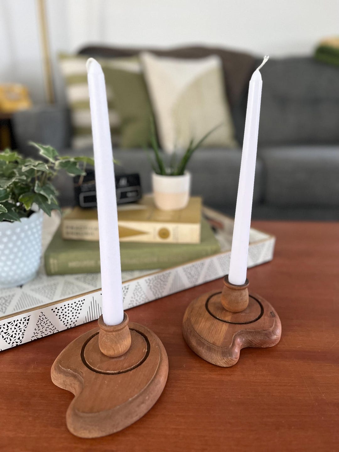 Vintage Wood Taper Candle Holders - Set of 2 - Etsy
