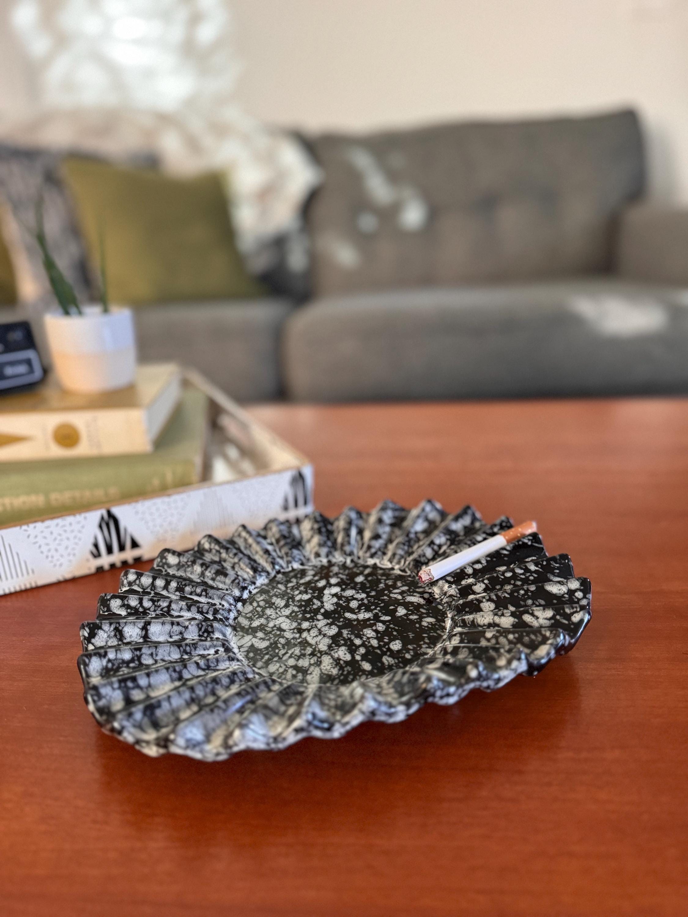Vintage Ceramic Black & White Speckled Ashtray/Catchall