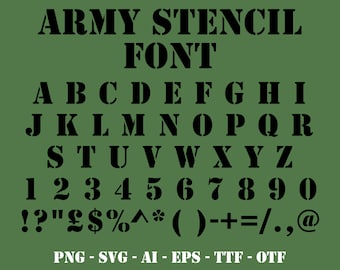 Army Stencil Font | ttf | svg | eps | png | cricut | silhouette | word | crafting