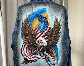 Hand-painted denim jacket, symbol of the United States, Customized jacket painting, Custom painting, Custom clothing, Personalized items