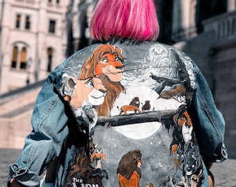 Custom Hand-Painted Denim Jacket - Personalized Artisan Outerwear/ Customized jacket painting, MADE TO ORDER, The Lion King, Custom clothing