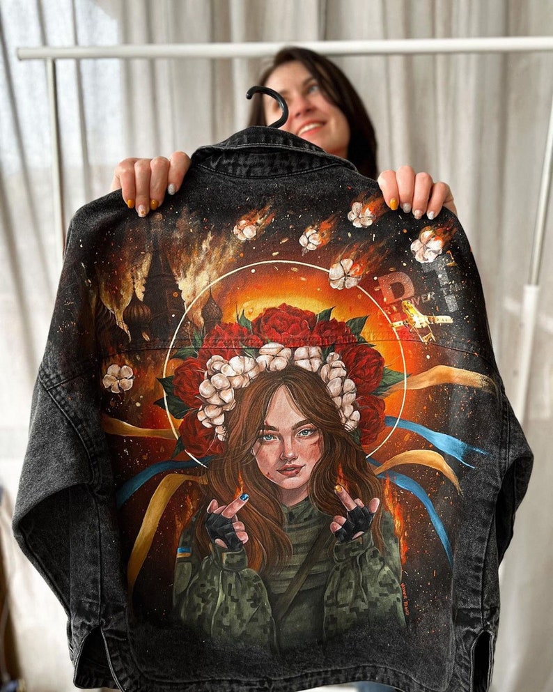 Hand-painted denim jacket, Customized jacket painting, Custom painting, Custom clothing, Personalized items image 1