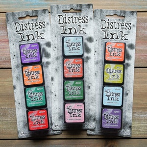 Tim Holtz Mini Distress Ink Pad Kit 1, 6 or 15, 4 Colors in Each Set, 1x1  Inch Pads, for Scrapbooking, Card Making, Art Journaling, Stamp 