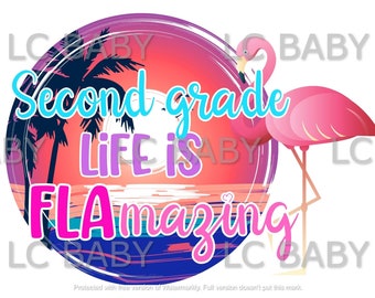 second grade life is flamazing png, back to school png, sublimation, dtf, school time png, flamingo back to school