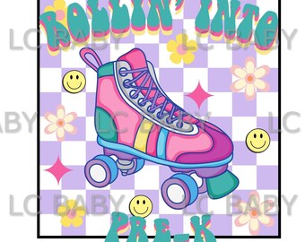 Rollin en pre-k Roller Skate Back To School png, Retro pre-k, Rollin en pre k diseño digital, sublimación png