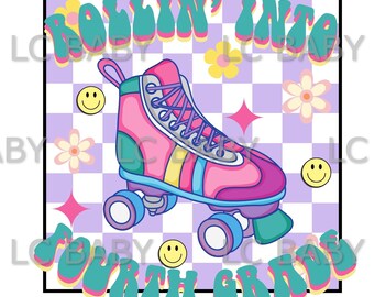Rollin&#39; en cuarto Roller Skate Back To School png, Retro 4º grado, Rollin en 4º diseño de sublimación, diseño digital, sublimación png