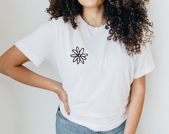 Daisy embroidered tshirt, womens t-shirt, embroidered shirt,wild flower shirt floral lover shirt, birthday gift
