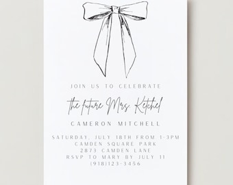 Bridal Shower Bow Invitation - Printed & Shipped - 5x7 - Matte Finish - Premium Paper