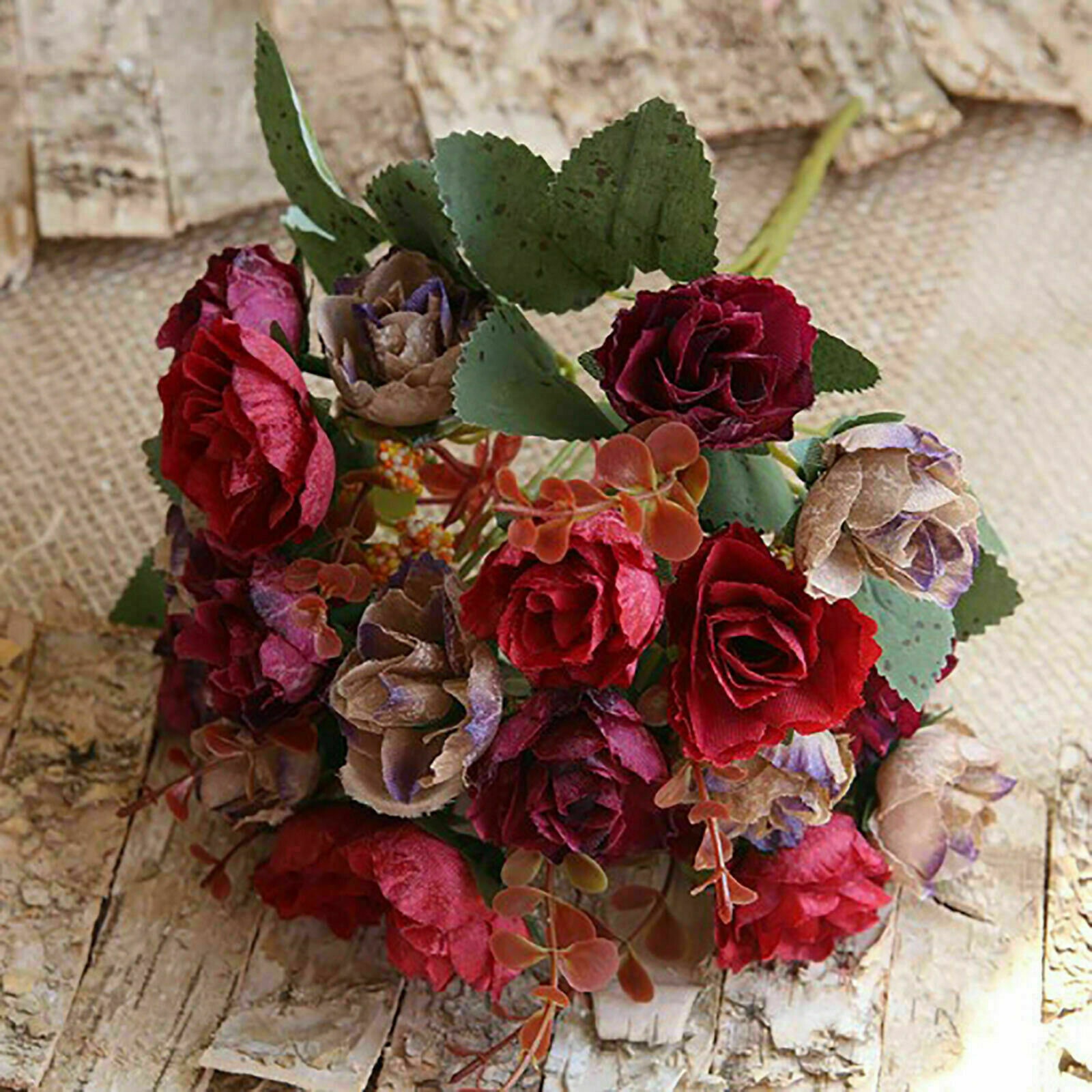 Artificial Silk Flowers Rose Bunch Wedding Floral Craft Bouquet 21 Head Branches 