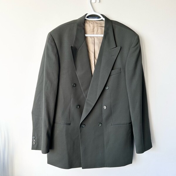 Vintage Harry Rosen Dark Green Pure Wool Blazer Made in Canada