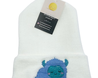 Embroidered Sleeping Yeti Unisex Cozy Cute Winter Cuffed Knit Beanie