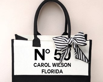 Birthday Celebration Personalized Gift Canvas Tote Bag with Name and State, 40th 50th Birthday Gift, Tote Bag for Her, Custom Birthday Gifts