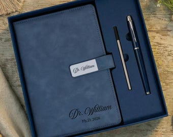 The Next Chapter Journal, Custom Engraved Leather Notebook Set with Pen, Class of 2026 Keepsake, High School, University Graduation Gift
