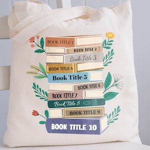 Custom Book Name Tote Bag, Personalize Bookish Lovers Tote, Cute Book Bag, Gift For Bookworms,  Book Lover Gift Idea, Bookish Gift