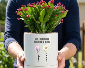 Personalized Friendship Ceramic Plant Pot, Custom Best Friend Birth Month Flower Plant Pot, Friendship Gifts, Besties Gift, Best Friend Gift