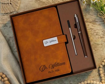 The Next Chapter Journal, Custom Engraved Leather Notebook Set with Pen, Class of 2026 Keepsake, High School, University Graduation Gift