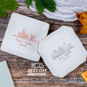 Landscape Ring Dish, City Ring Dish, Custom City Skyline Gift, City Attractions Trinket Dish, Couple Gift, Personalized City Jewelry Ring
