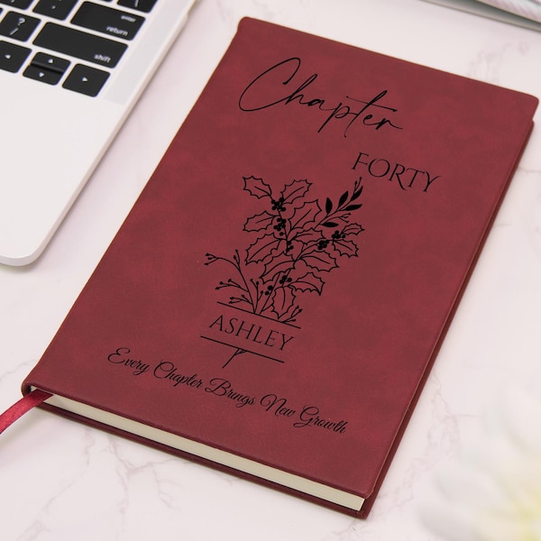 40th Birthday Gift for Her, Chapter 40 Name Journal, Birth Month Flower Notebook, Personalized Birthday Gift for 40 Year Old Daughter