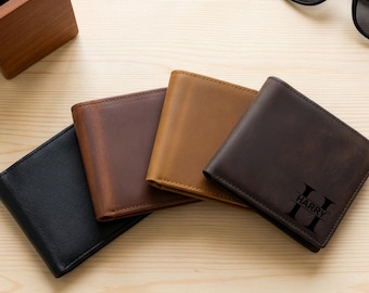 Personalized Leather RFID Wallet, Engraved Genuine Leather Custom Wallet, Anniversary Gift For Him, Husband, Boyfriend, Men, Father, Dad