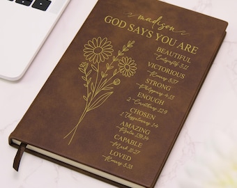 Personalized Prayer Journal For Women, God Says You Are Bible Verse Journal, Flower Christian Gift For Her, Religious Gift,Affirmations Gift