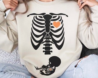 Skeleton Halloween Maternity Sweatshirt, Funny Pregnancy Announcement Shirt 2025, Pregnant Women Costume, Fall New Mom Sweater, Mommy to Be