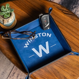 Initial Engraved Valet Tray Gift for Dad, Personalized Leather Catchall for Men, 3rd Anniversary, Monogrammed Home Decor, Gift for Him