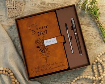 Senior 2027 Journal with Birth flower, Class of 2027 Memory Book, Personalized Name Notebook Set, High School Senior Gift,School Senior Year
